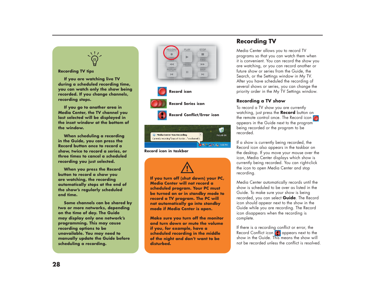 28 recording tv | HP Media Center m270 Desktop PC User Manual | Page 32 / 86