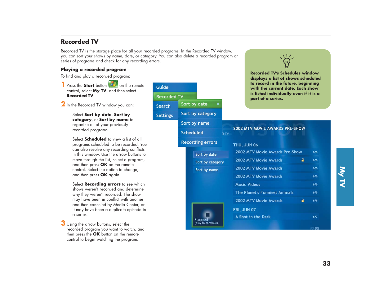 My tv | HP Media Center m270 Desktop PC User Manual | Page 37 / 86