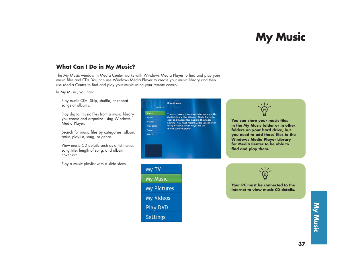 My music | HP Media Center m270 Desktop PC User Manual | Page 41 / 86