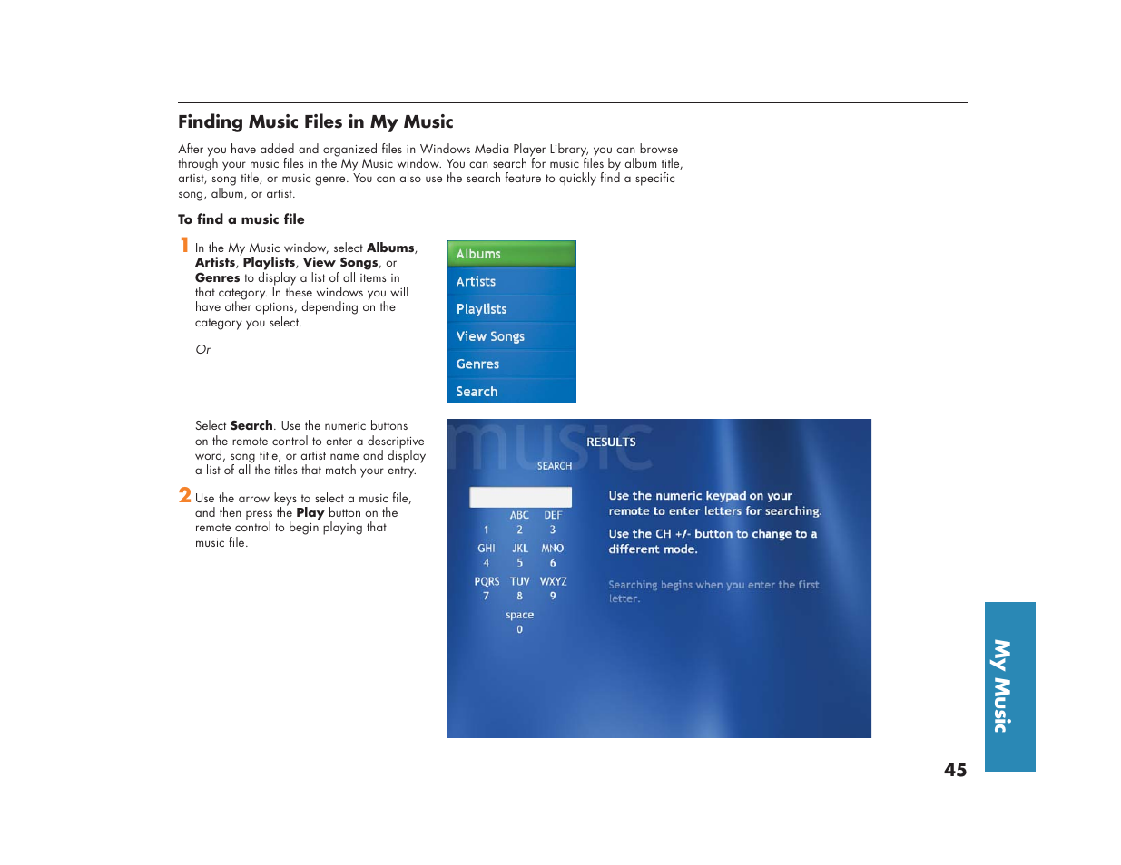 My music | HP Media Center m270 Desktop PC User Manual | Page 49 / 86