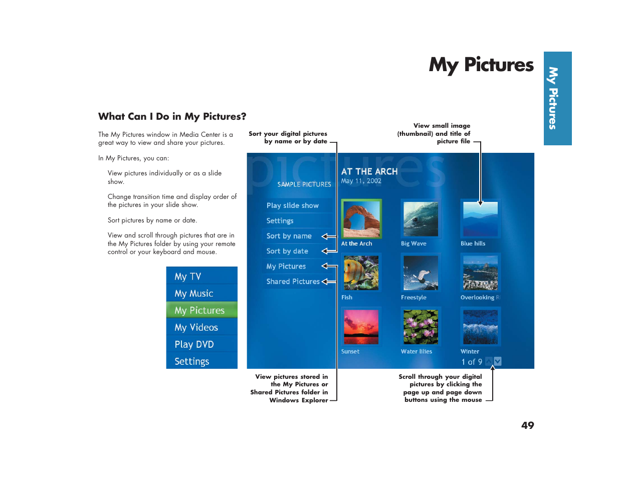My pictures, What can i do in my pictures | HP Media Center m270 Desktop PC User Manual | Page 53 / 86