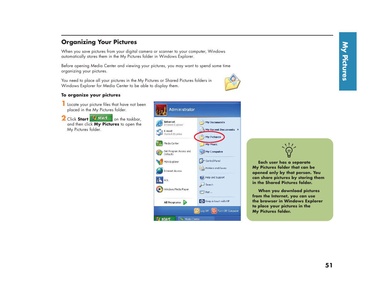 My pictures | HP Media Center m270 Desktop PC User Manual | Page 55 / 86