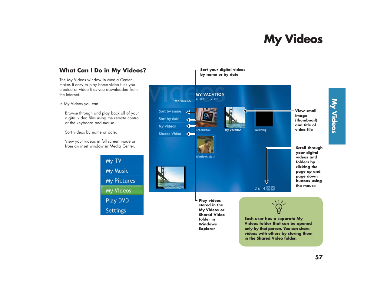 My videos | HP Media Center m270 Desktop PC User Manual | Page 61 / 86
