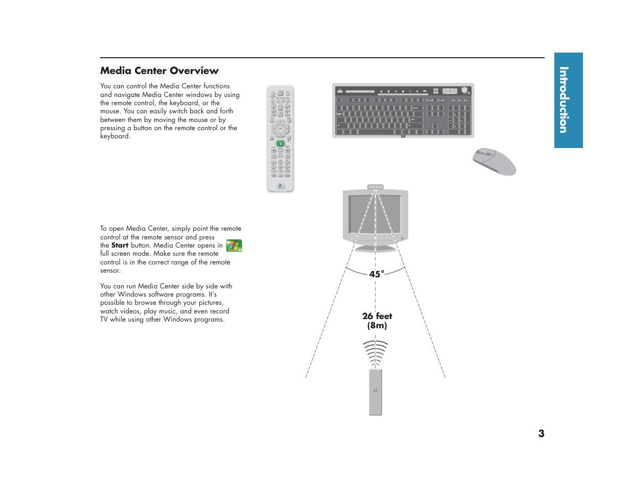 Intr oduction, Caps lock l l shift shift, Enter tab | Home, Page up, Enter page down, Media center overview | HP Media Center m270 Desktop PC User Manual | Page 7 / 86