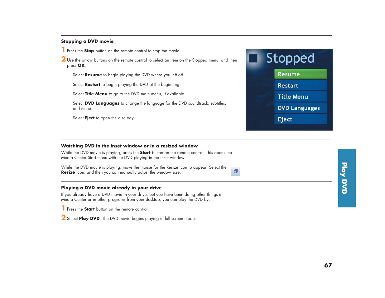 Play dvd | HP Media Center m270 Desktop PC User Manual | Page 71 / 86