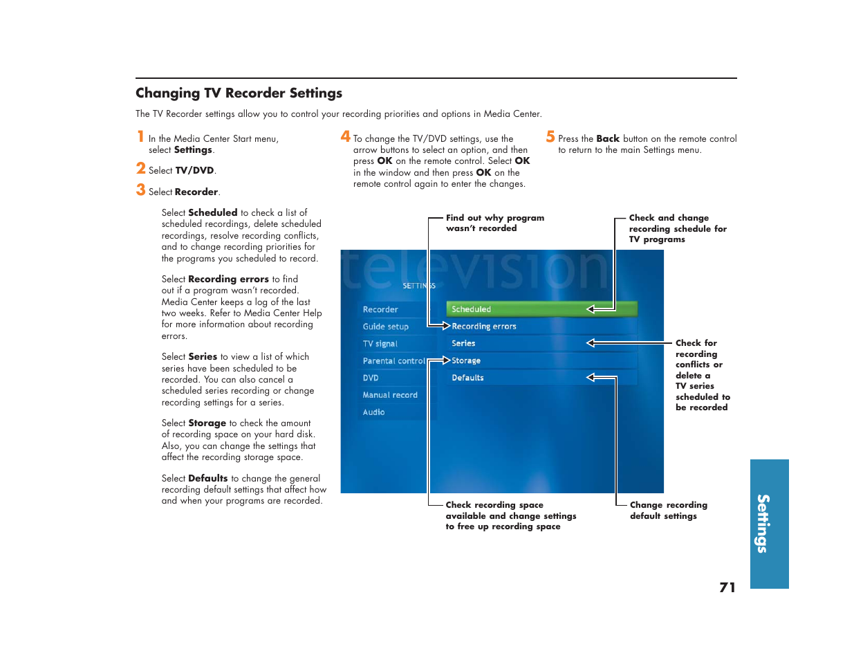 Settings | HP Media Center m270 Desktop PC User Manual | Page 75 / 86