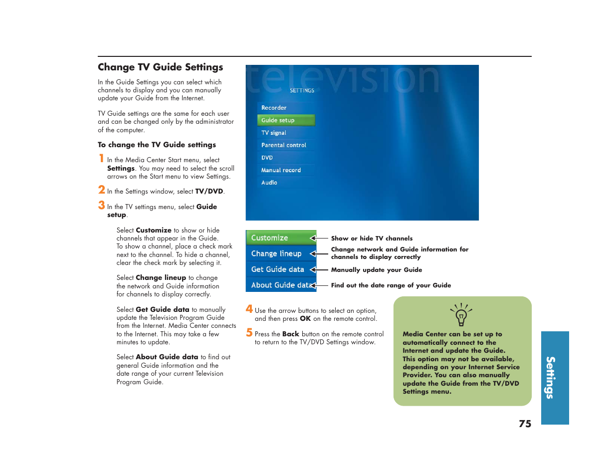 Settings | HP Media Center m270 Desktop PC User Manual | Page 79 / 86