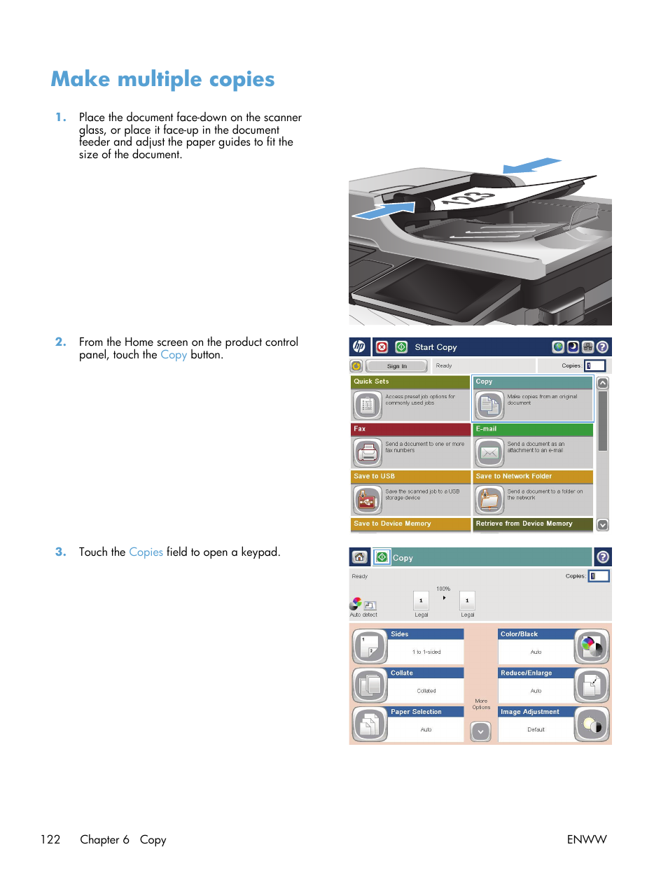 Make multiple copies | HP LaserJet Enterprise 500 Color MFP M575 User Manual | Page 136 / 308