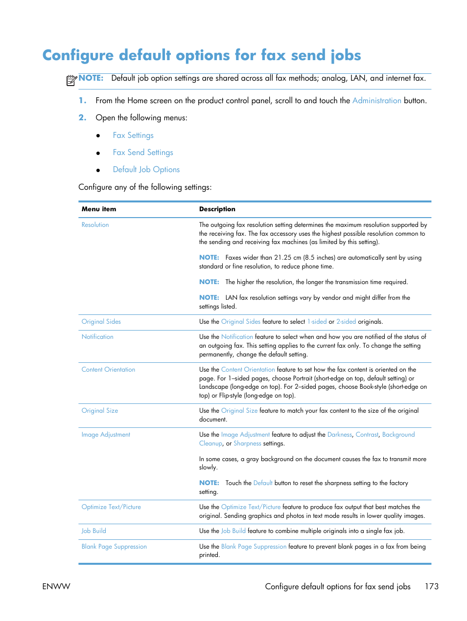 Configure default options for fax send jobs | HP LaserJet Enterprise 500 Color MFP M575 User Manual | Page 187 / 308