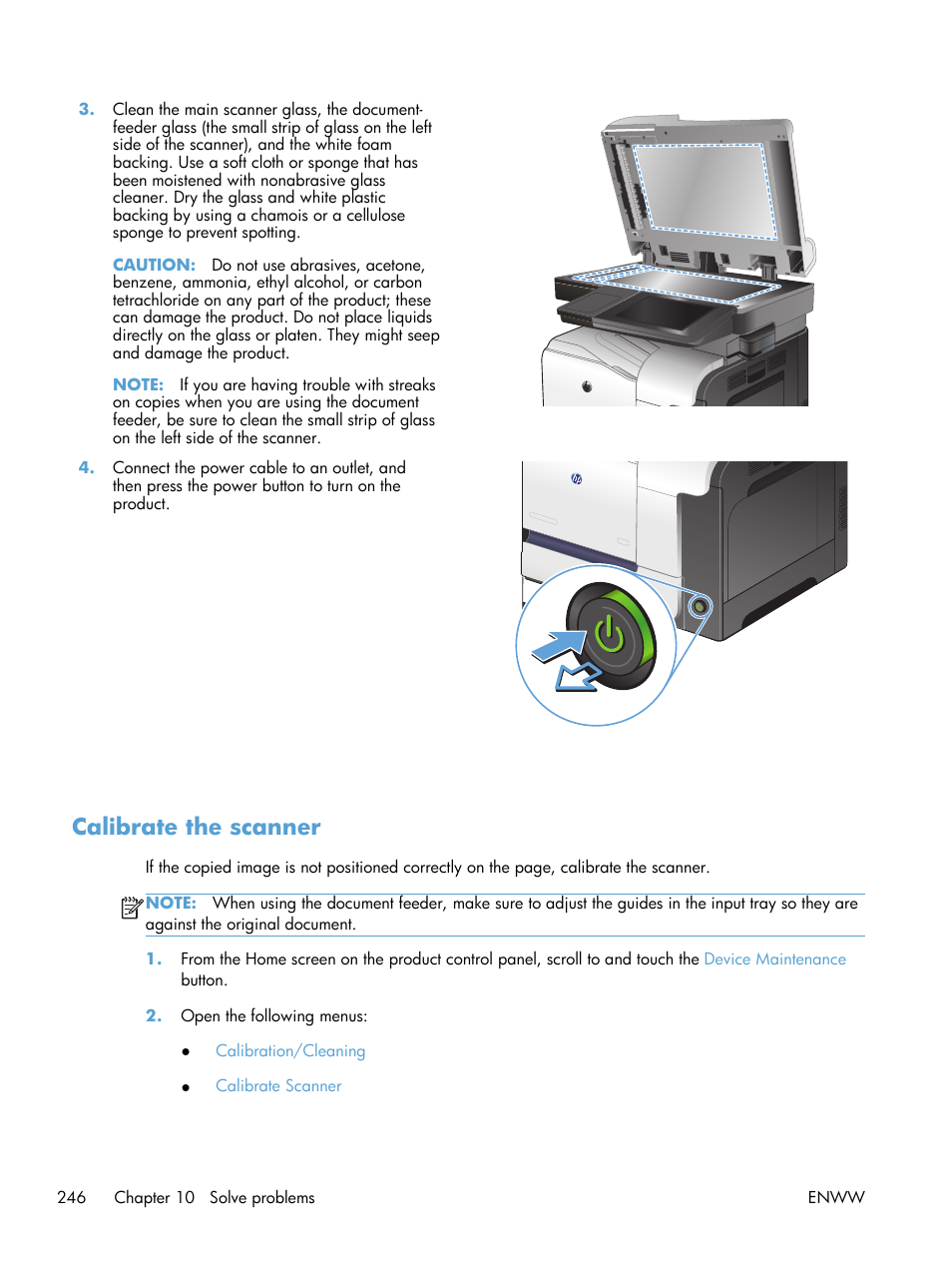 Calibrate the scanner | HP LaserJet Enterprise 500 Color MFP M575 User Manual | Page 260 / 308