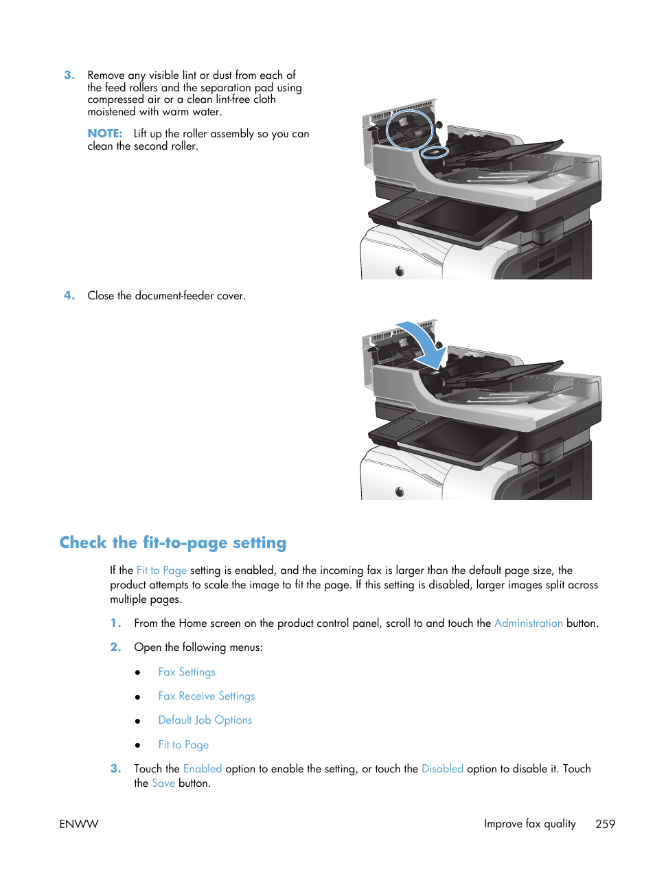 Check the fit-to-page setting | HP LaserJet Enterprise 500 Color MFP M575 User Manual | Page 273 / 308