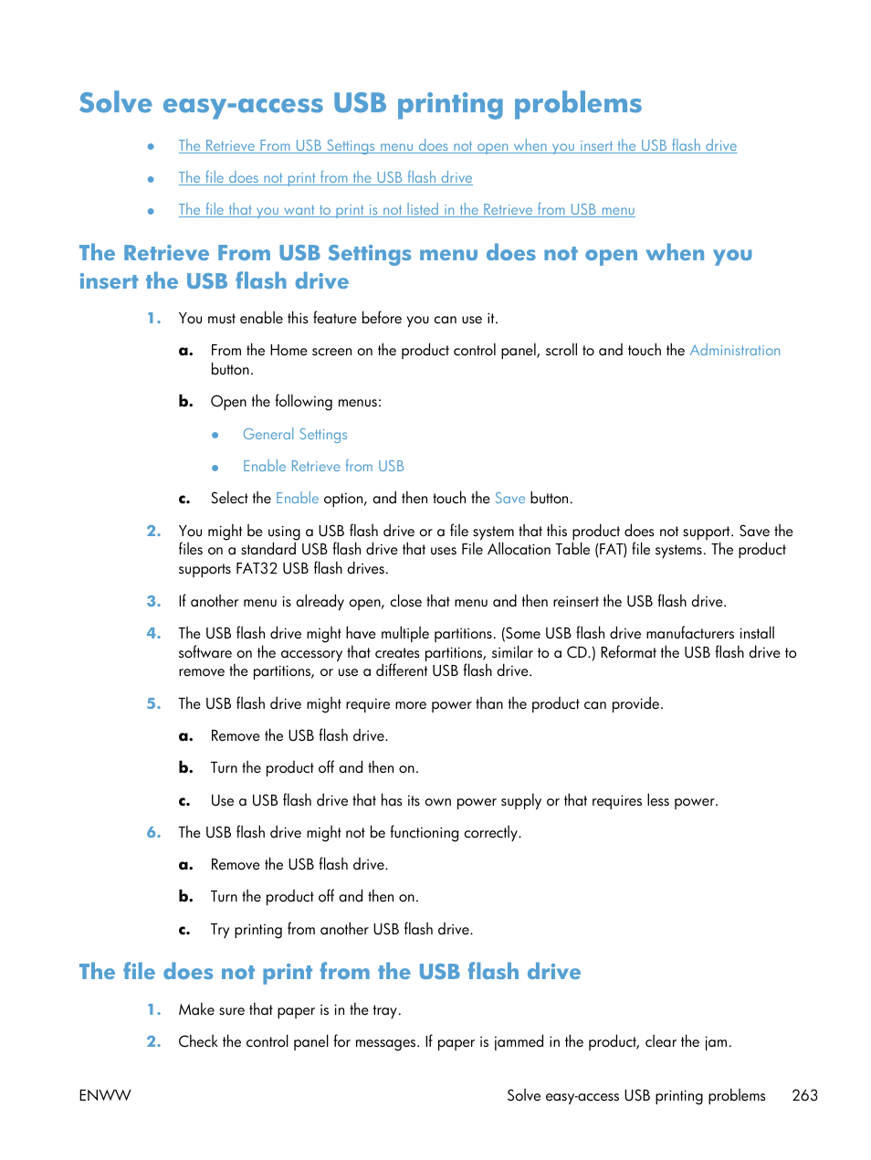 Solve easy-access usb printing problems, The file does not print from the usb flash drive | HP LaserJet Enterprise 500 Color MFP M575 User Manual | Page 277 / 308