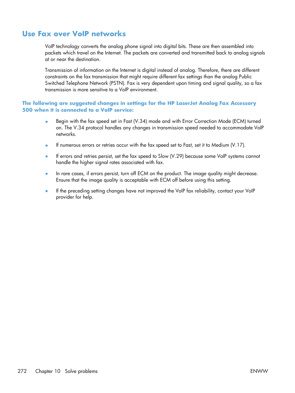 Use fax over voip networks | HP LaserJet Enterprise 500 Color MFP M575 User Manual | Page 286 / 308