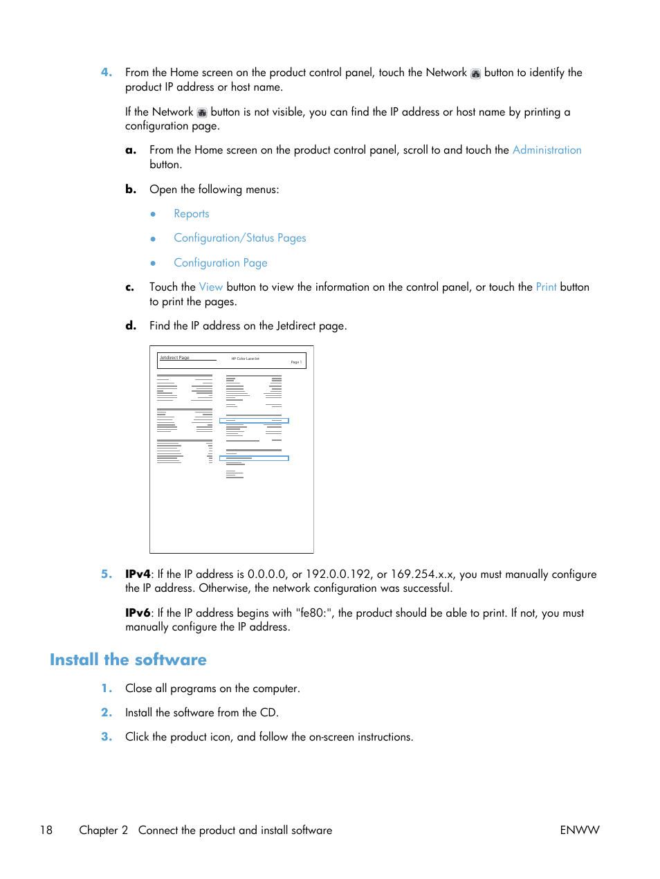 Install the software | HP LaserJet Enterprise 500 Color MFP M575 User Manual | Page 32 / 308