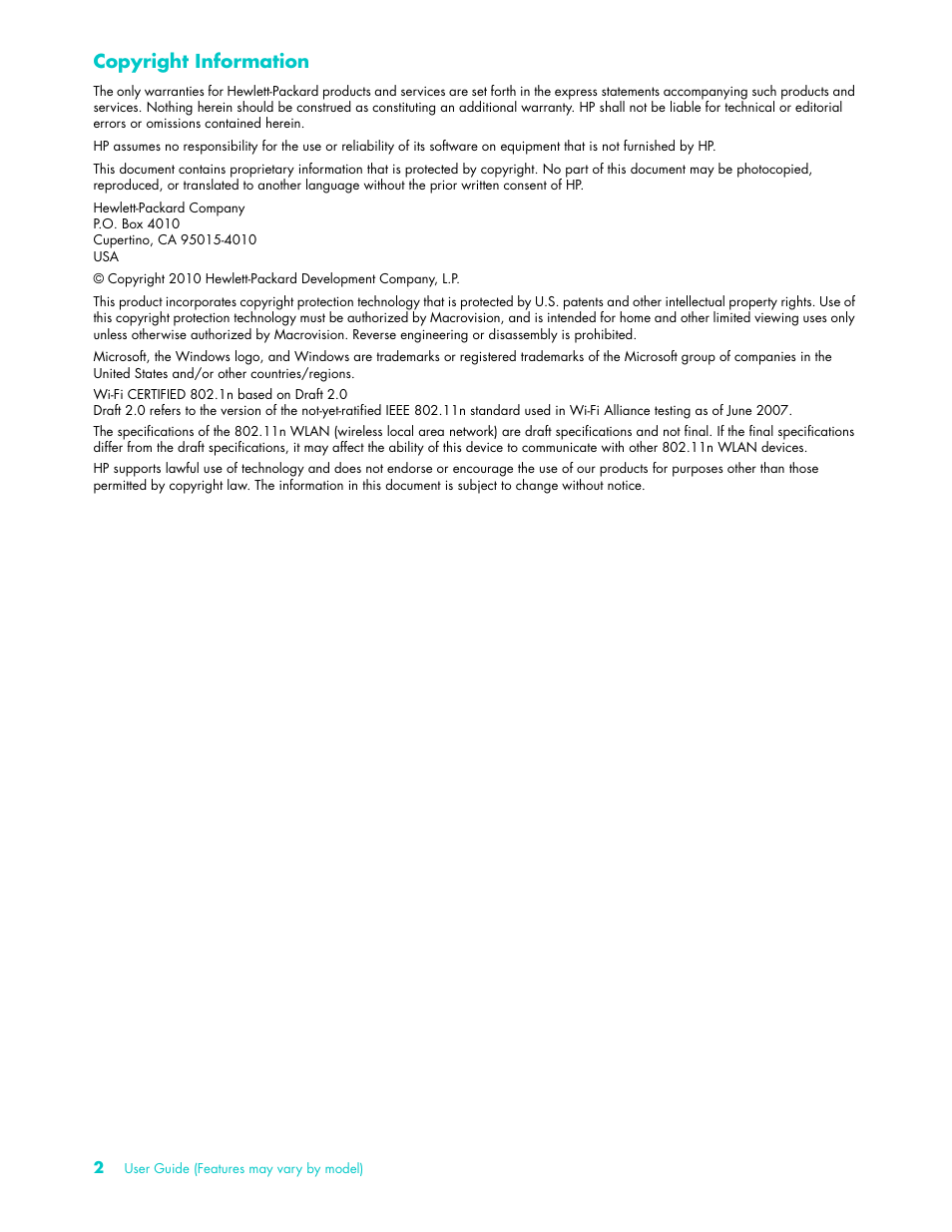 Copyright information | HP TouchSmart 9100 All-in-One-PC User Manual | Page 2 / 72