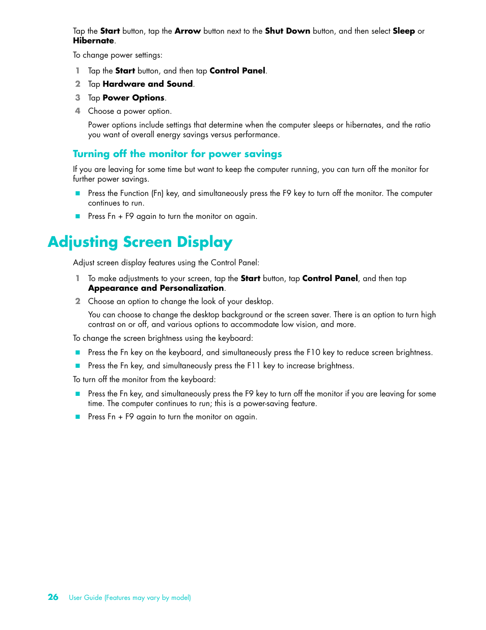 Adjusting screen display | HP TouchSmart 9100 All-in-One-PC User Manual | Page 32 / 72