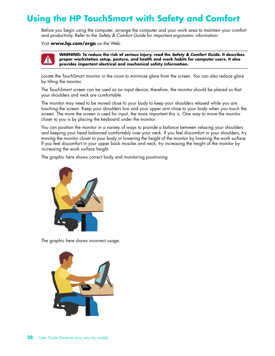 Using the hp touchsmart with safety and comfort | HP TouchSmart 9100 All-in-One-PC User Manual | Page 34 / 72