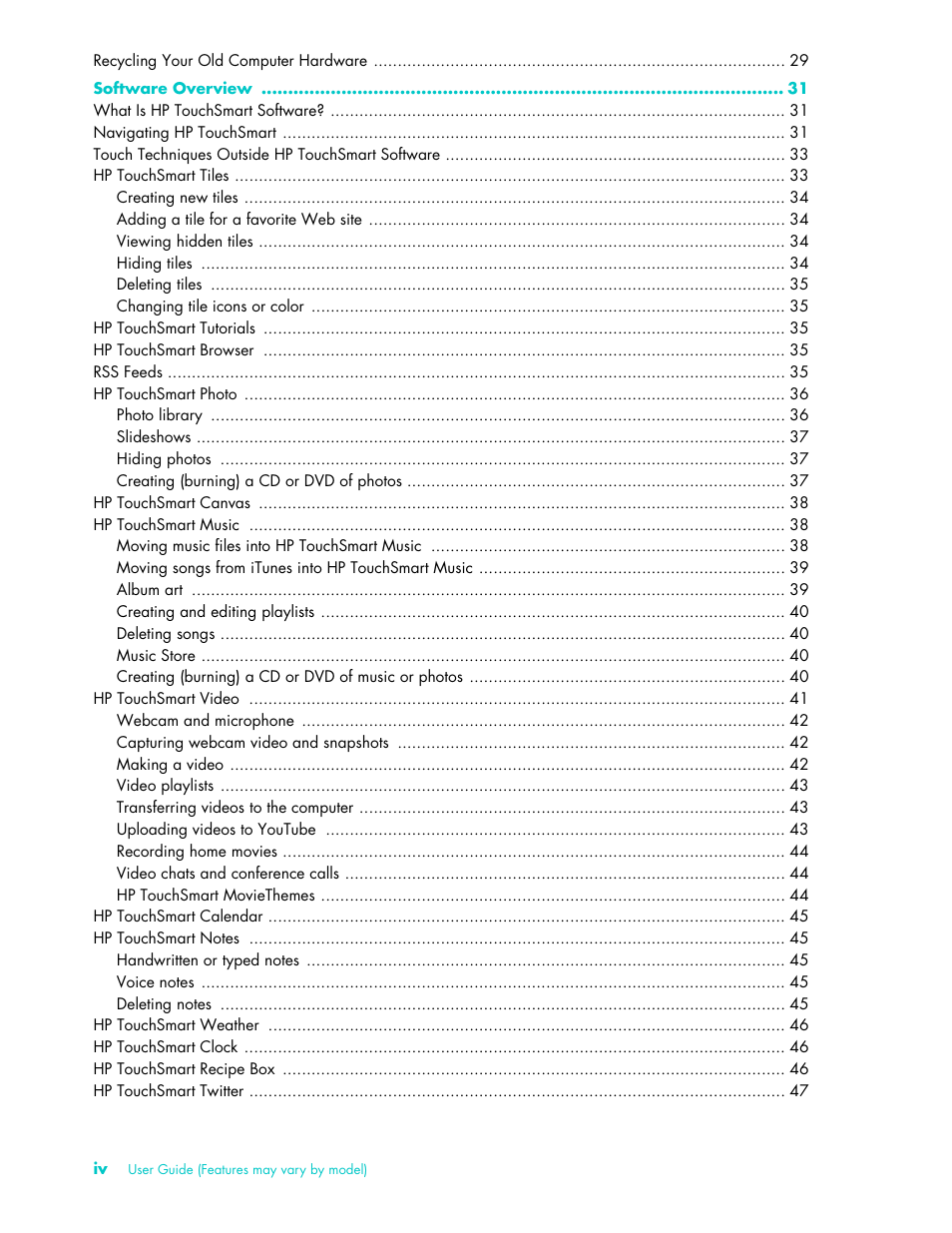HP TouchSmart 9100 All-in-One-PC User Manual | Page 4 / 72