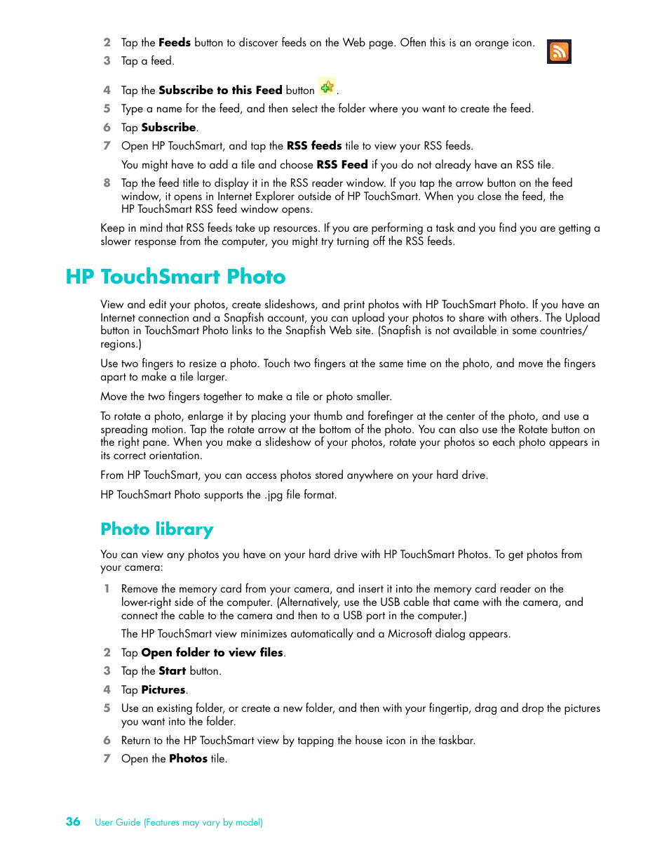 Hp touchsmart photo, Photo library | HP TouchSmart 9100 All-in-One-PC User Manual | Page 42 / 72