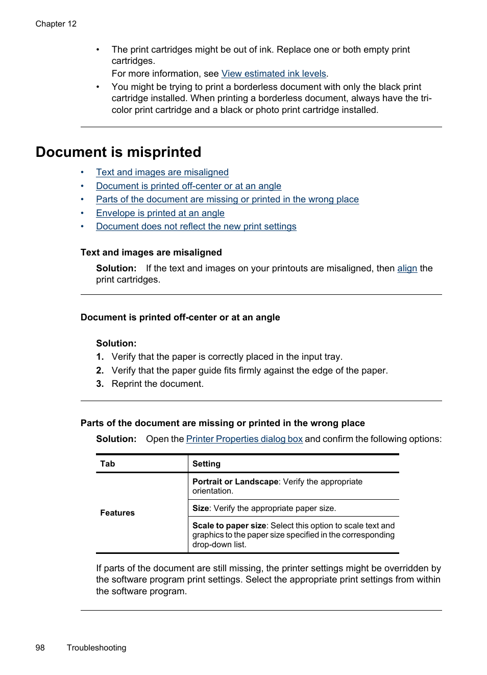 Document is misprinted | HP Deskjet D4268 Printer User Manual | Page 100 / 116