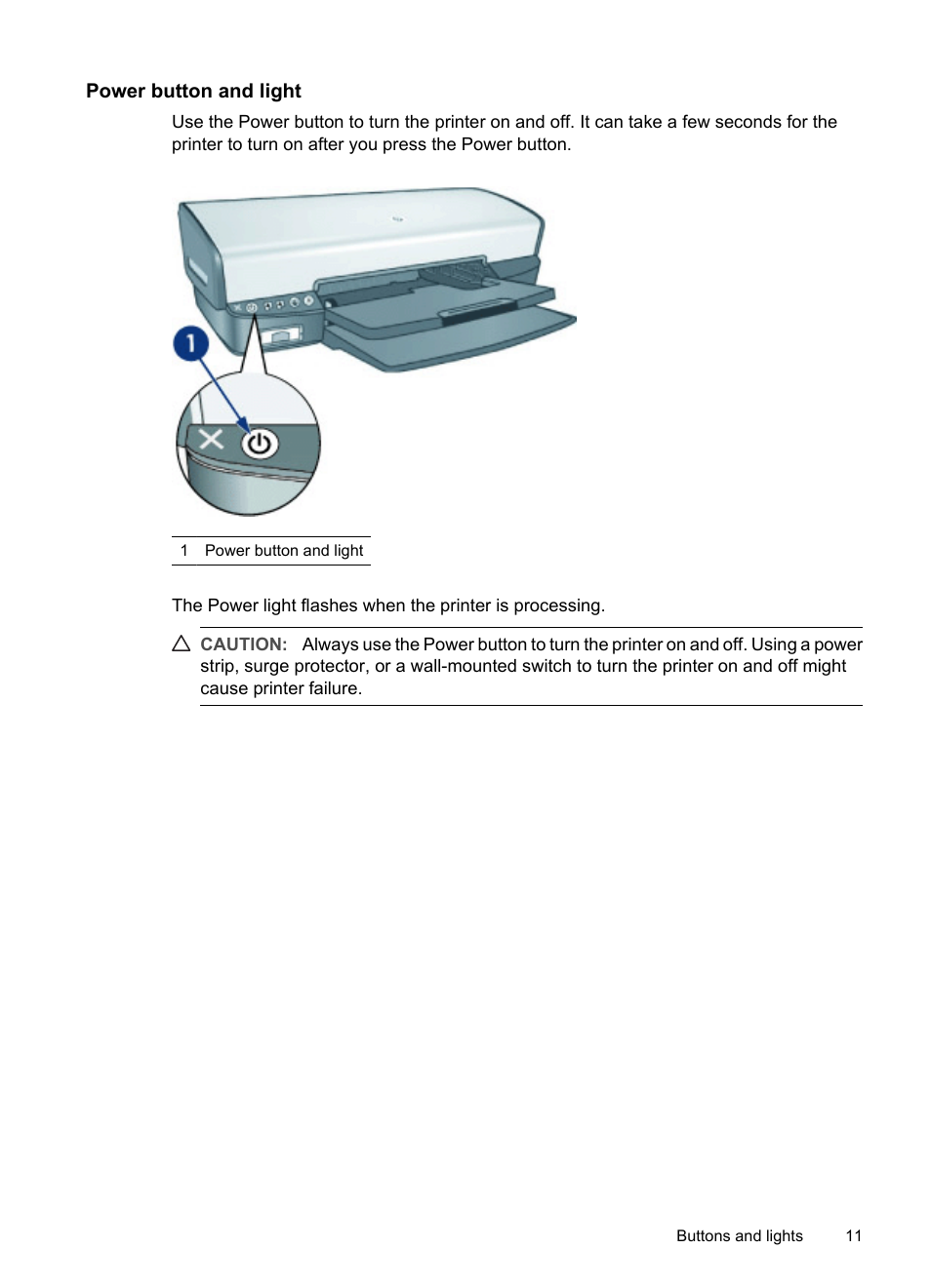 Power button and light | HP Deskjet D4268 Printer User Manual | Page 13 / 116