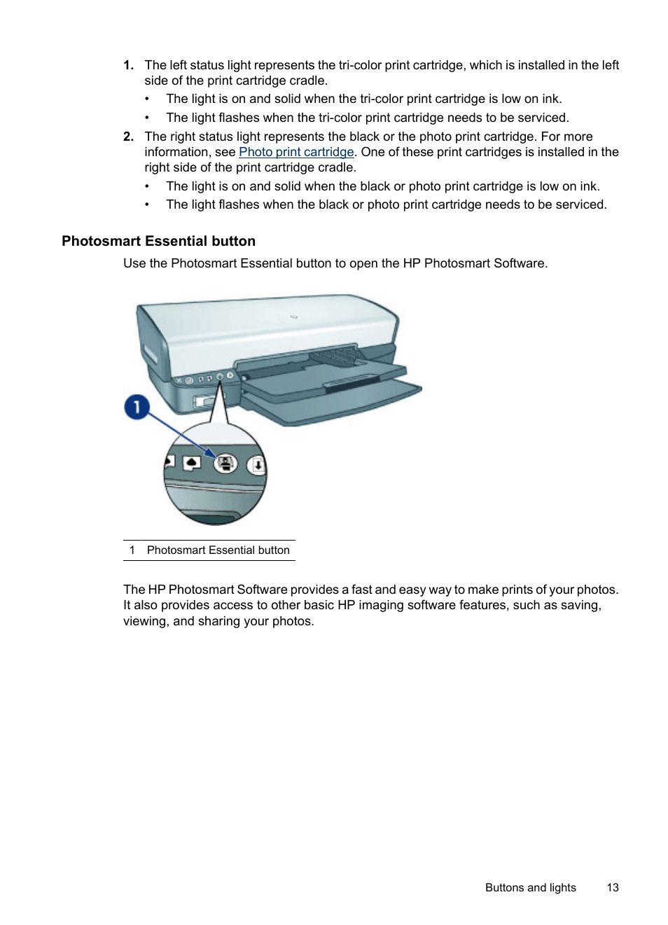 Photosmart essential button | HP Deskjet D4268 Printer User Manual | Page 15 / 116