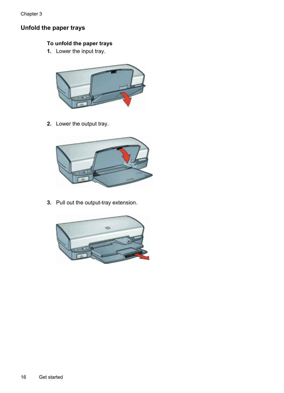 Unfold the paper trays | HP Deskjet D4268 Printer User Manual | Page 18 / 116