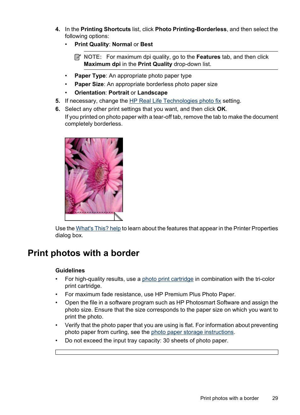 Print photos with a border, With borders, Border | HP Deskjet D4268 Printer User Manual | Page 31 / 116