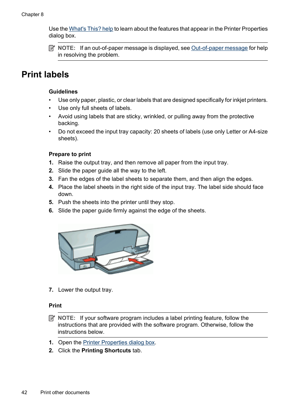 Print labels, Labels | HP Deskjet D4268 Printer User Manual | Page 44 / 116