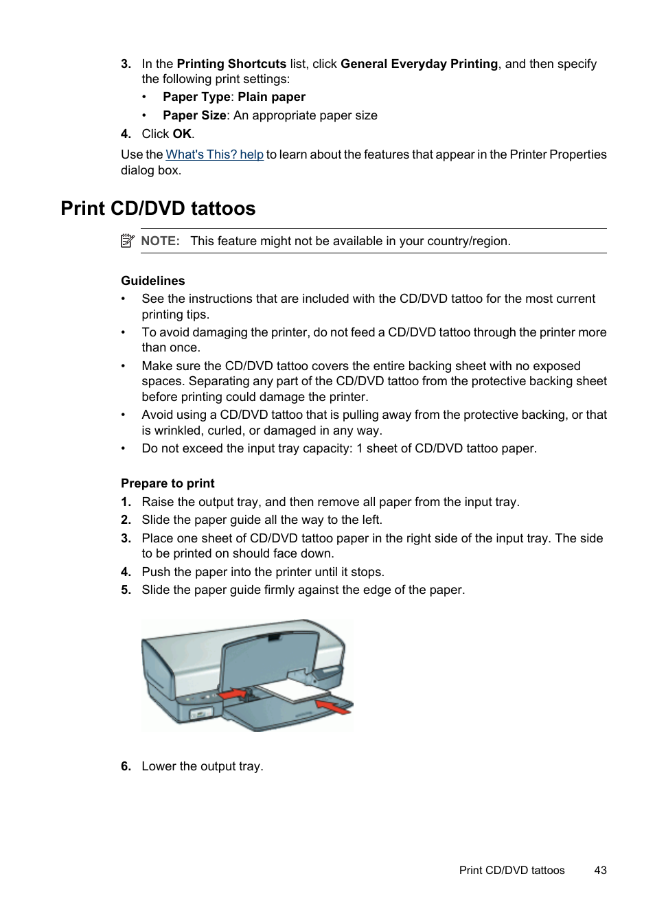 Print cd/dvd tattoos, Cd/dvd tattoos | HP Deskjet D4268 Printer User Manual | Page 45 / 116