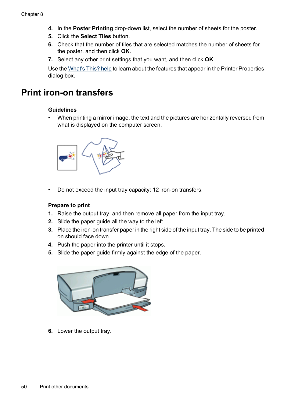 Print iron-on transfers, Iron-on transfers | HP Deskjet D4268 Printer User Manual | Page 52 / 116