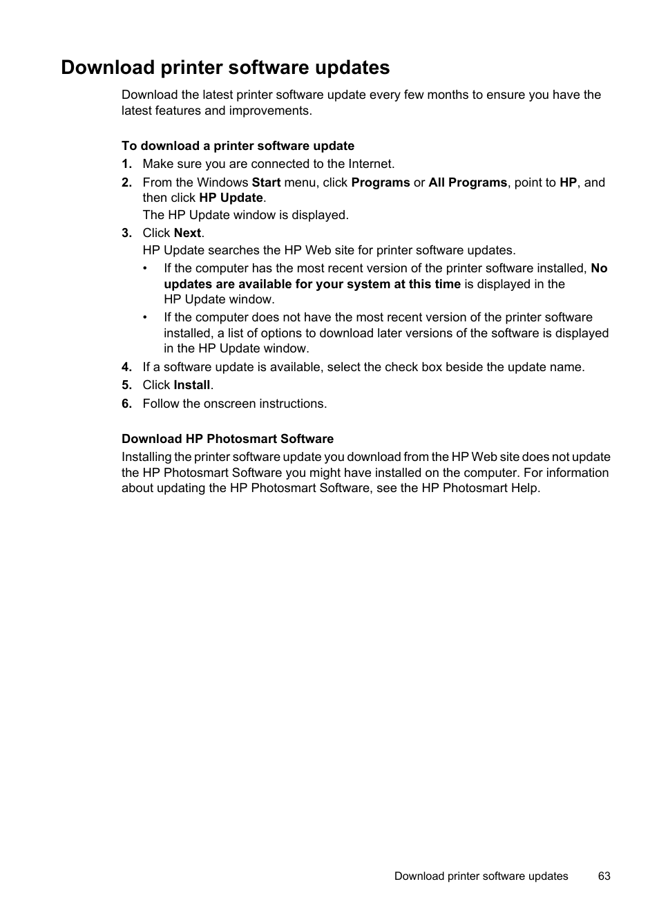 Download printer software updates, Printer software updates | HP Deskjet D4268 Printer User Manual | Page 65 / 116
