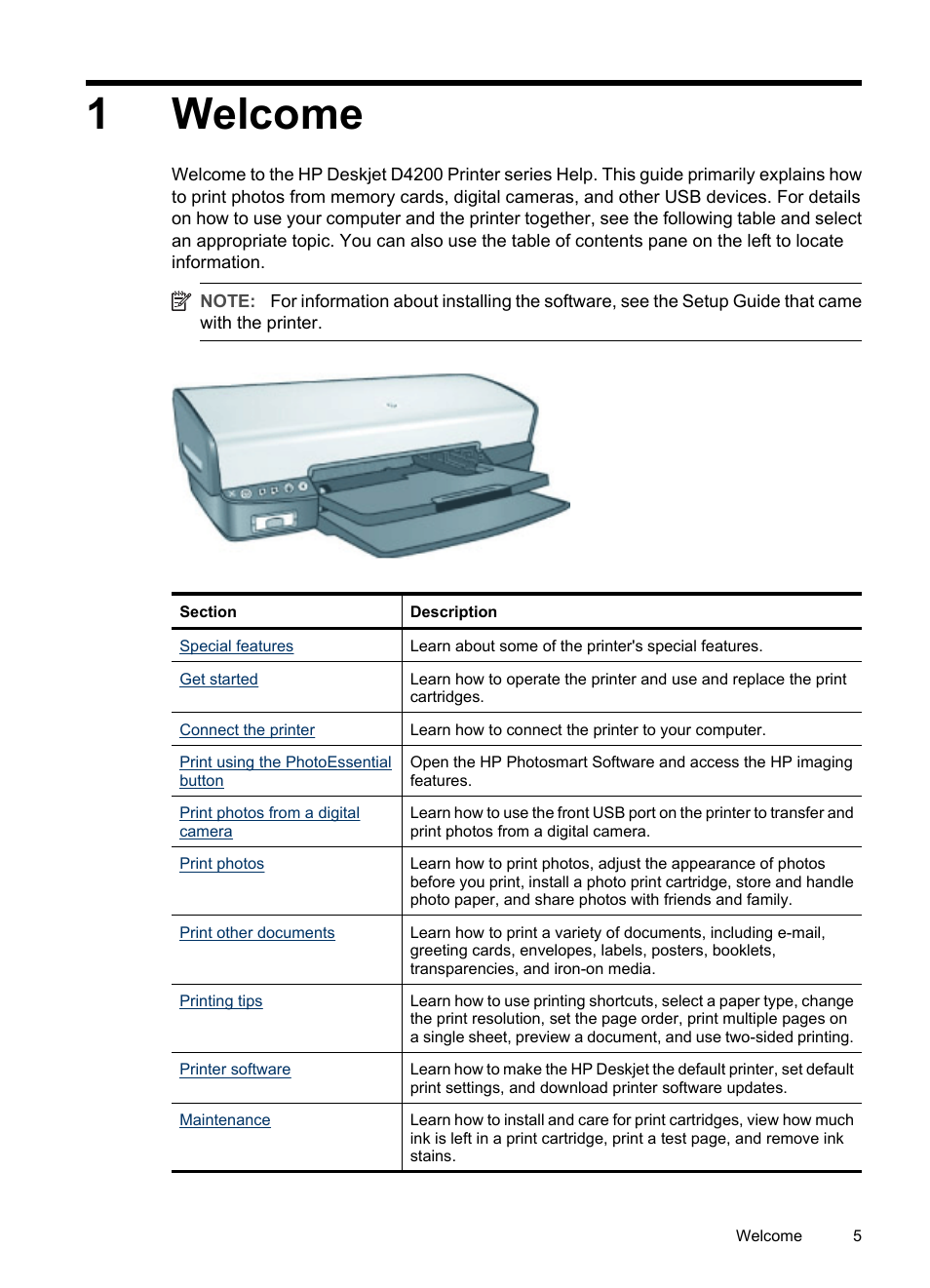 Welcome, 1 welcome, 1welcome | HP Deskjet D4268 Printer User Manual | Page 7 / 116