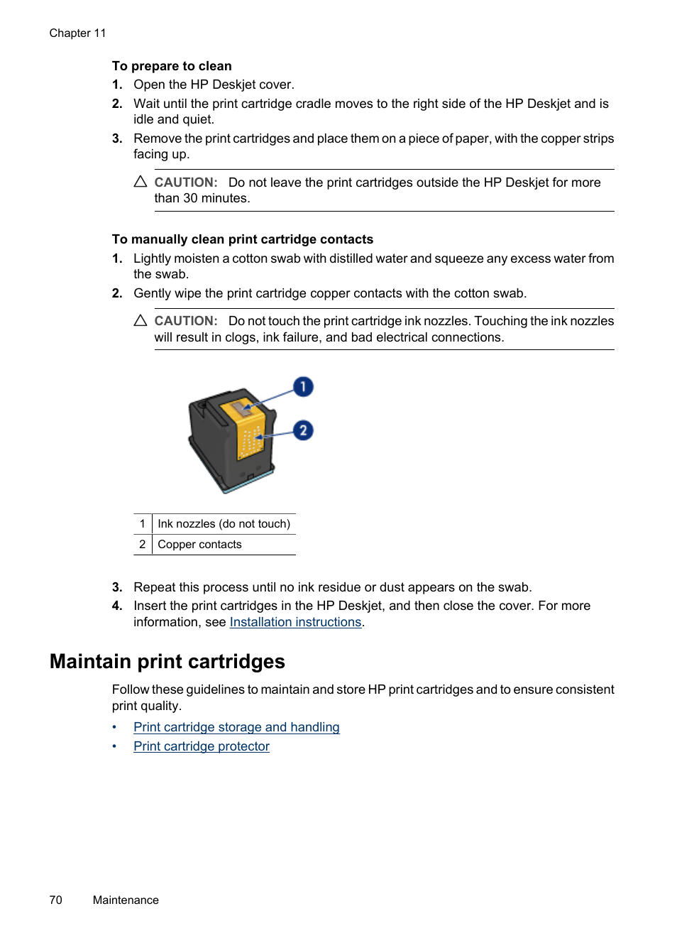 Maintain print cartridges, Maintain print, Cartridges | HP Deskjet D4268 Printer User Manual | Page 72 / 116