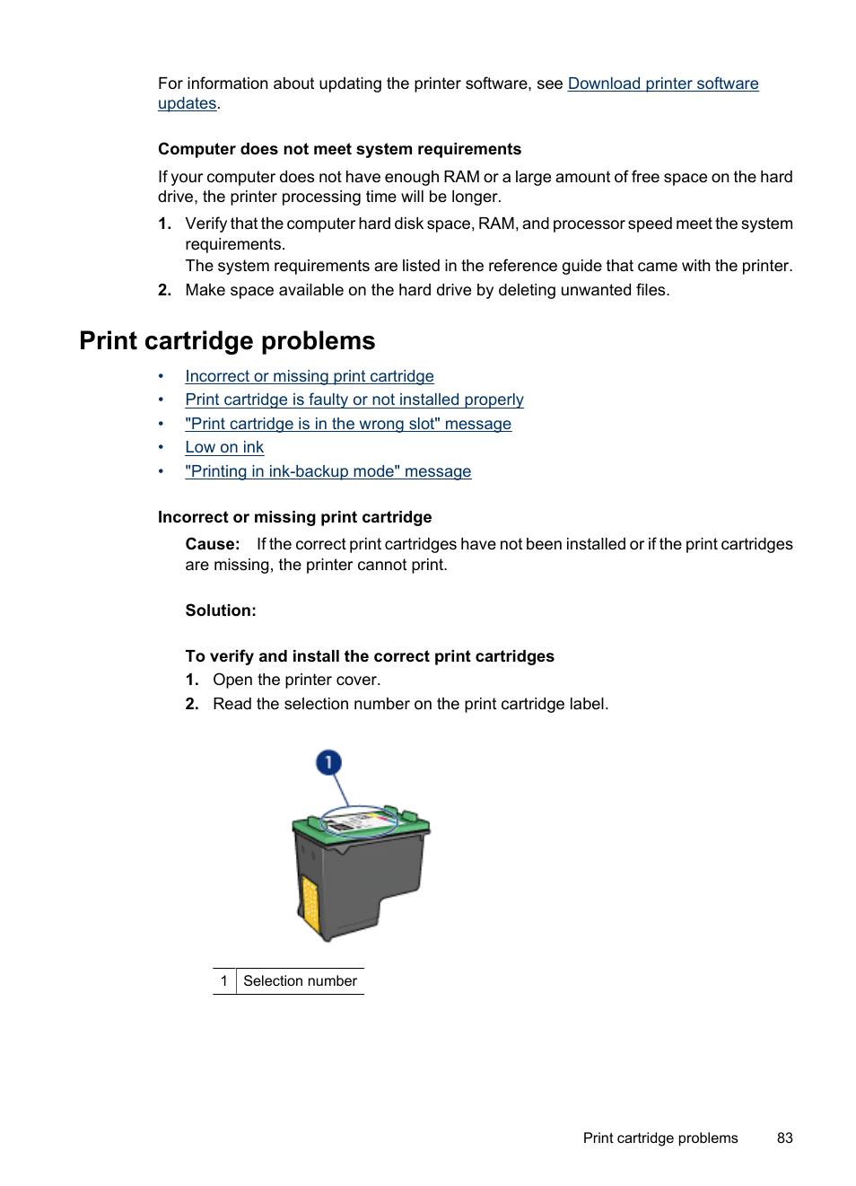 Print cartridge problems, Incorrect or missing print cartridge | HP Deskjet D4268 Printer User Manual | Page 85 / 116