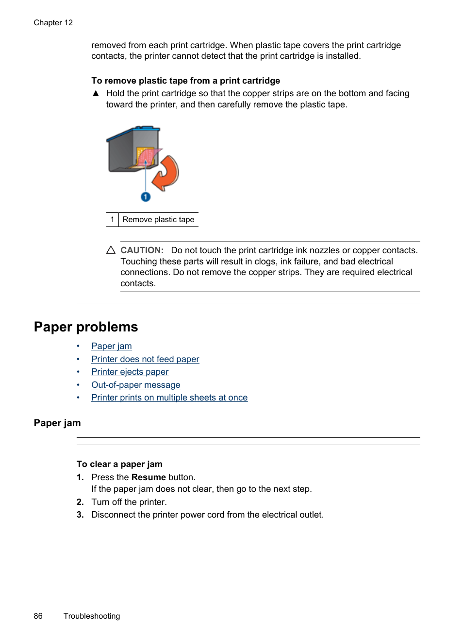 Paper problems, Paper jam | HP Deskjet D4268 Printer User Manual | Page 88 / 116