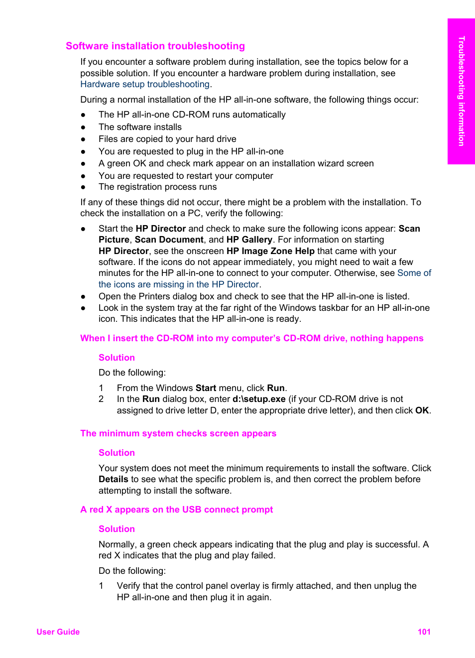Software installation troubleshooting | HP PSC 2350 All-in-One Printer User Manual | Page 104 / 136