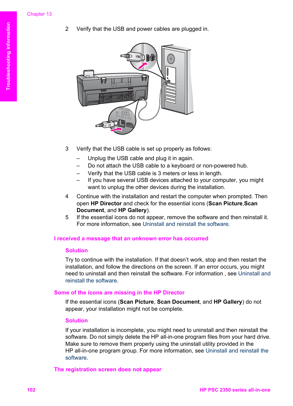 Some of, The icons are missing in the hp director | HP PSC 2350 All-in-One Printer User Manual | Page 105 / 136
