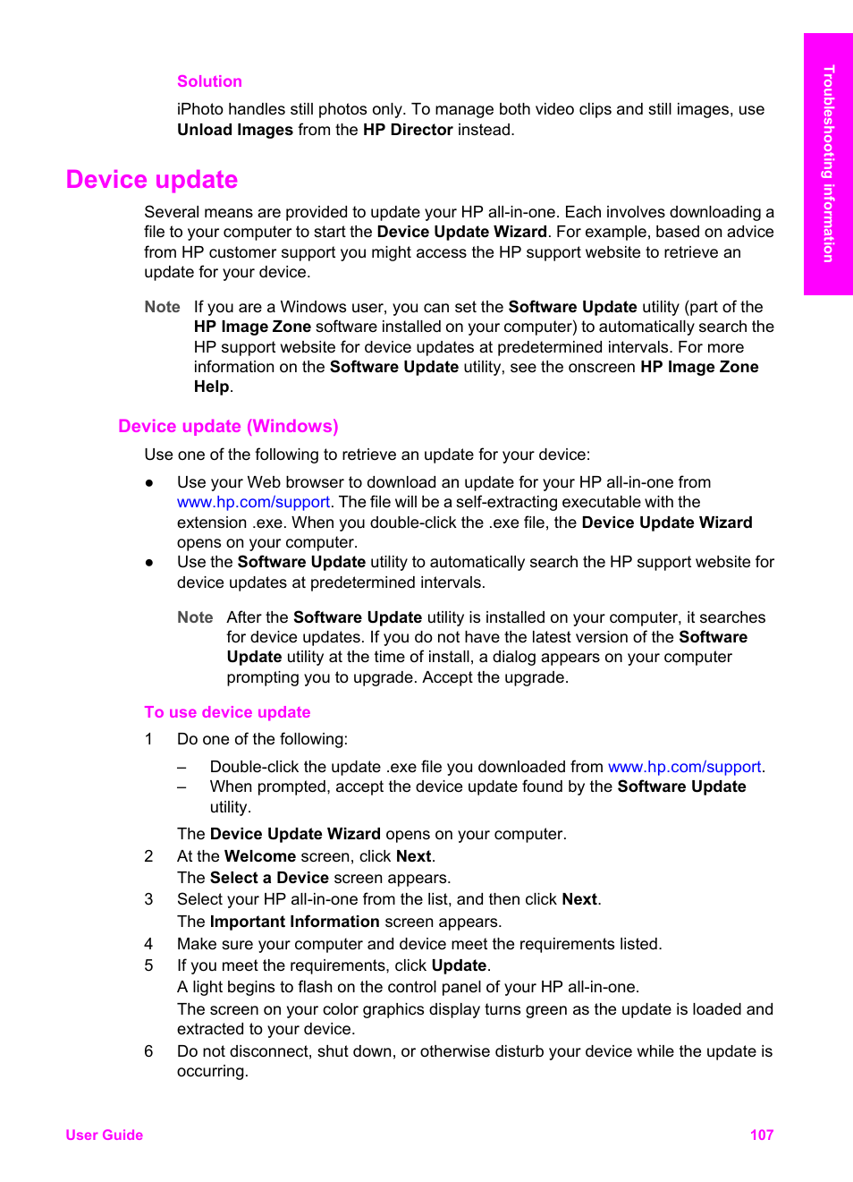 Device update, Device update (windows) | HP PSC 2350 All-in-One Printer User Manual | Page 110 / 136