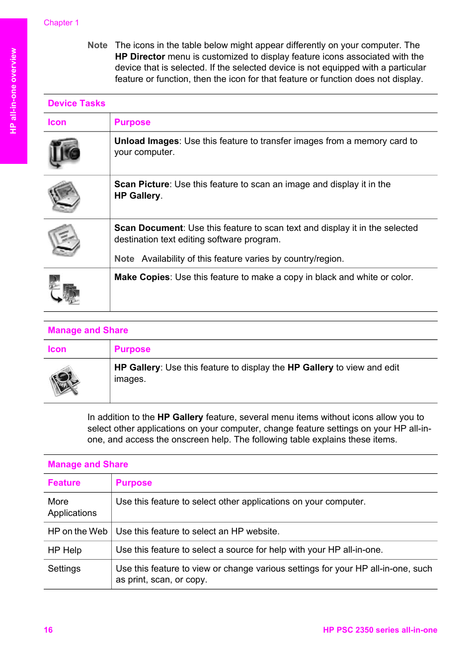 HP PSC 2350 All-in-One Printer User Manual | Page 19 / 136