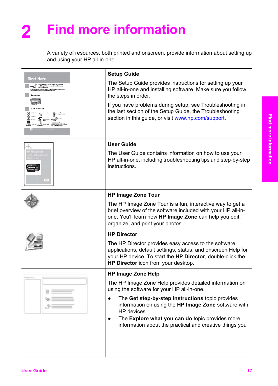 Find more information | HP PSC 2350 All-in-One Printer User Manual | Page 20 / 136