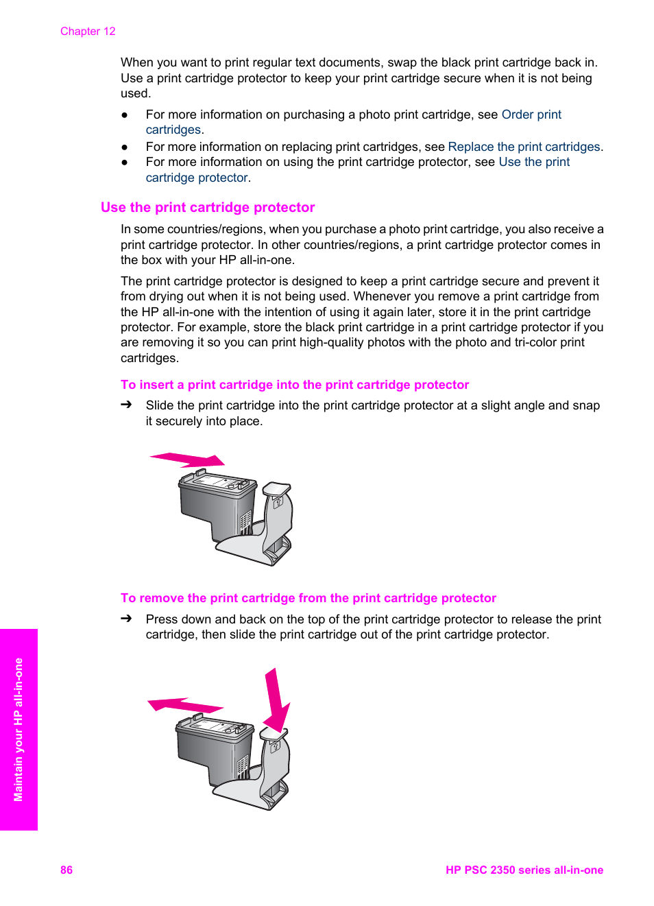 Use the print cartridge protector | HP PSC 2350 All-in-One Printer User Manual | Page 89 / 136