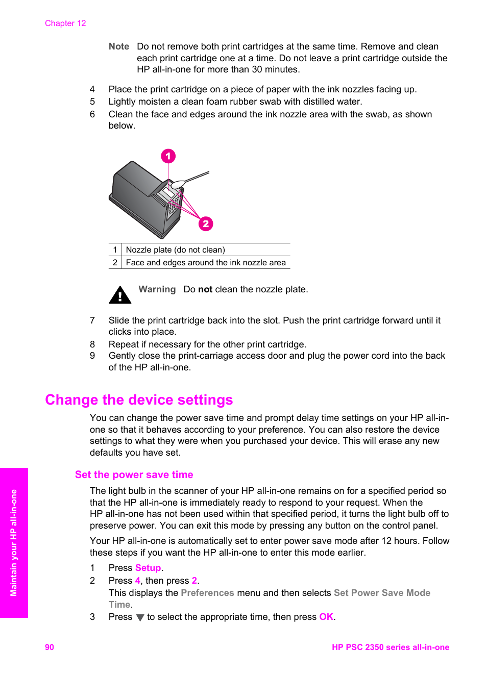 Change the device settings, Set the power save time | HP PSC 2350 All-in-One Printer User Manual | Page 93 / 136
