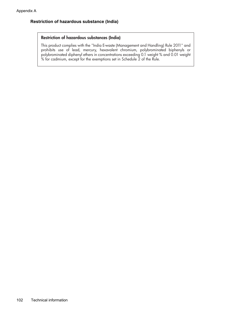 Restriction of hazardous substance (india) | HP Officejet 6100 User Manual | Page 106 / 138