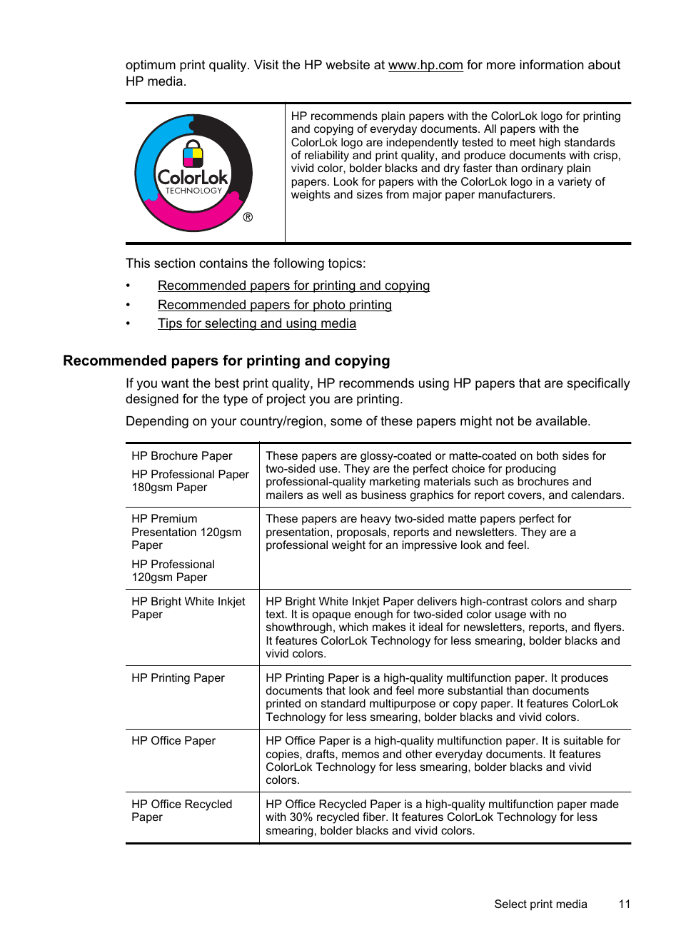 Recommended papers for printing and copying | HP Officejet 6100 User Manual | Page 15 / 138