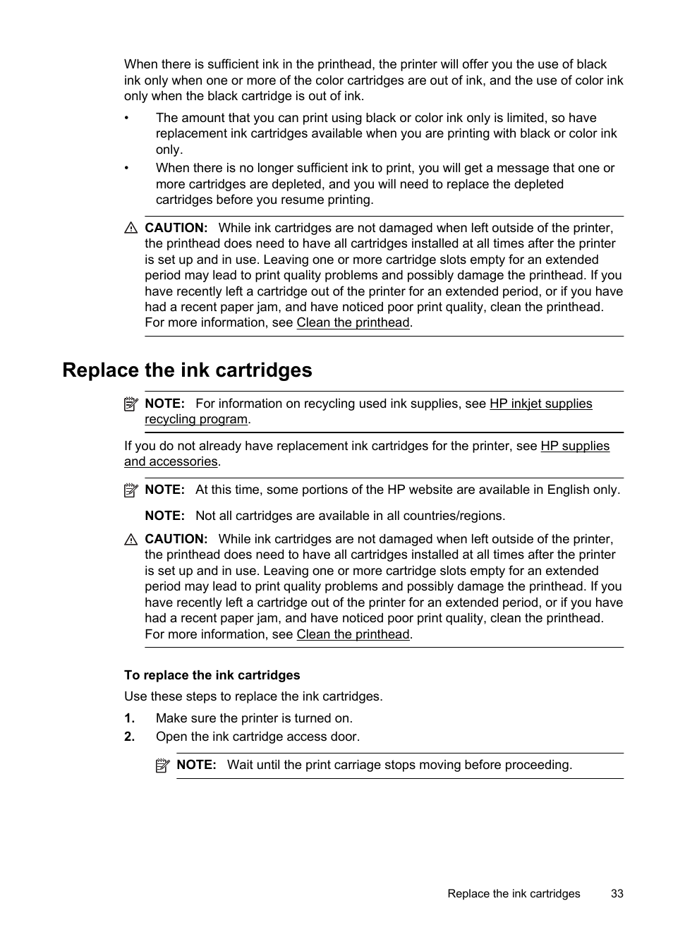 Replace the ink cartridges | HP Officejet 6100 User Manual | Page 37 / 138