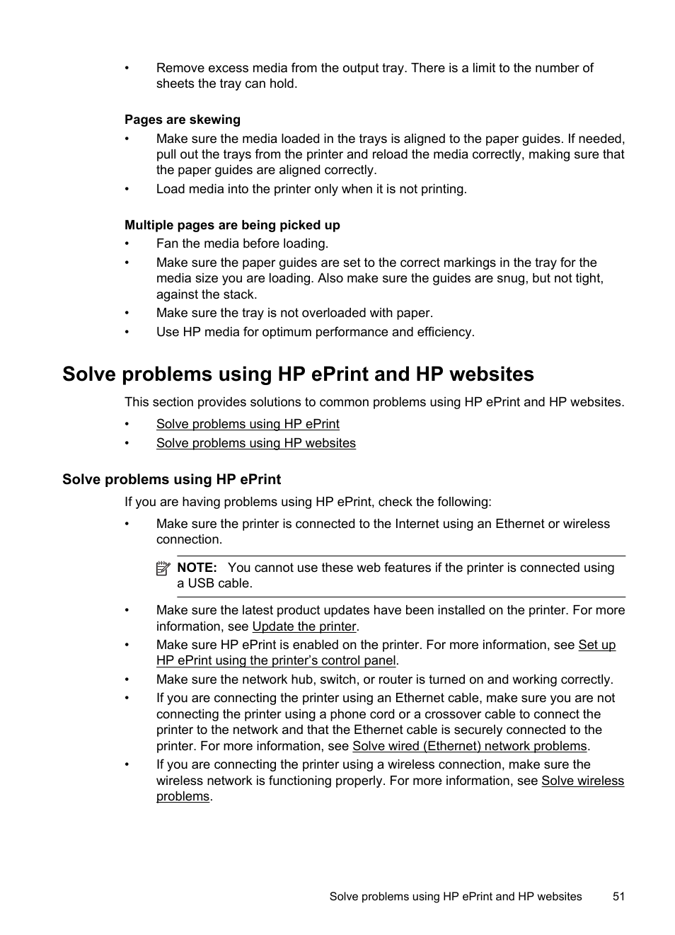 Solve problems using hp eprint and hp websites, Solve problems using hp eprint | HP Officejet 6100 User Manual | Page 55 / 138