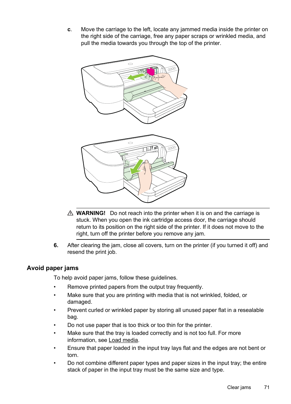 Avoid paper jams | HP Officejet 6100 User Manual | Page 75 / 138