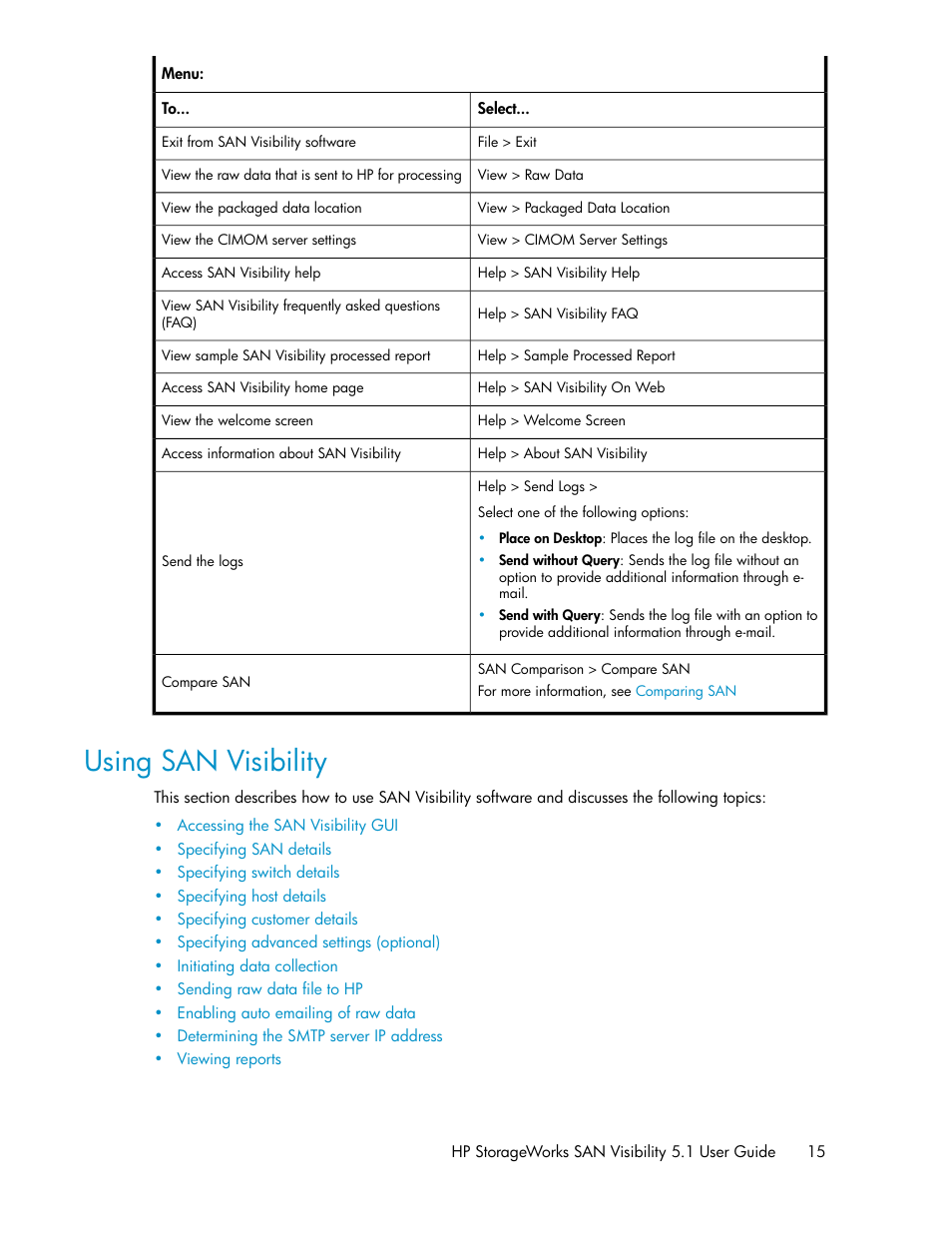 Using san visibility | HP SAN User Manual | Page 15 / 64
