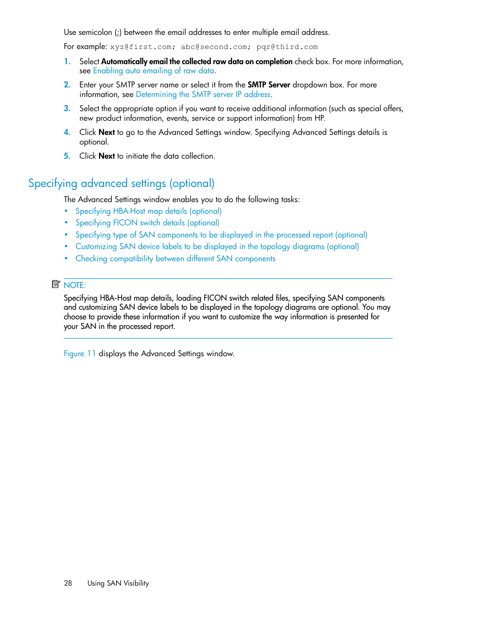 Specifying advanced settings (optional) | HP SAN User Manual | Page 28 / 64